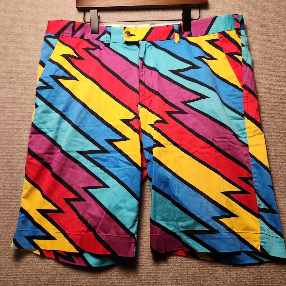Loudmouth Golf Shorts Mens 40 Multi Color Polka Dot Zig Zag Bold Pattern